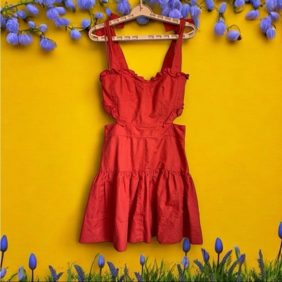 Rebecca Taylor Crisp Cut Womens Dress Sz 4 Cut out Ruffled Linen Blend Babydoll - Picture 2 of 14